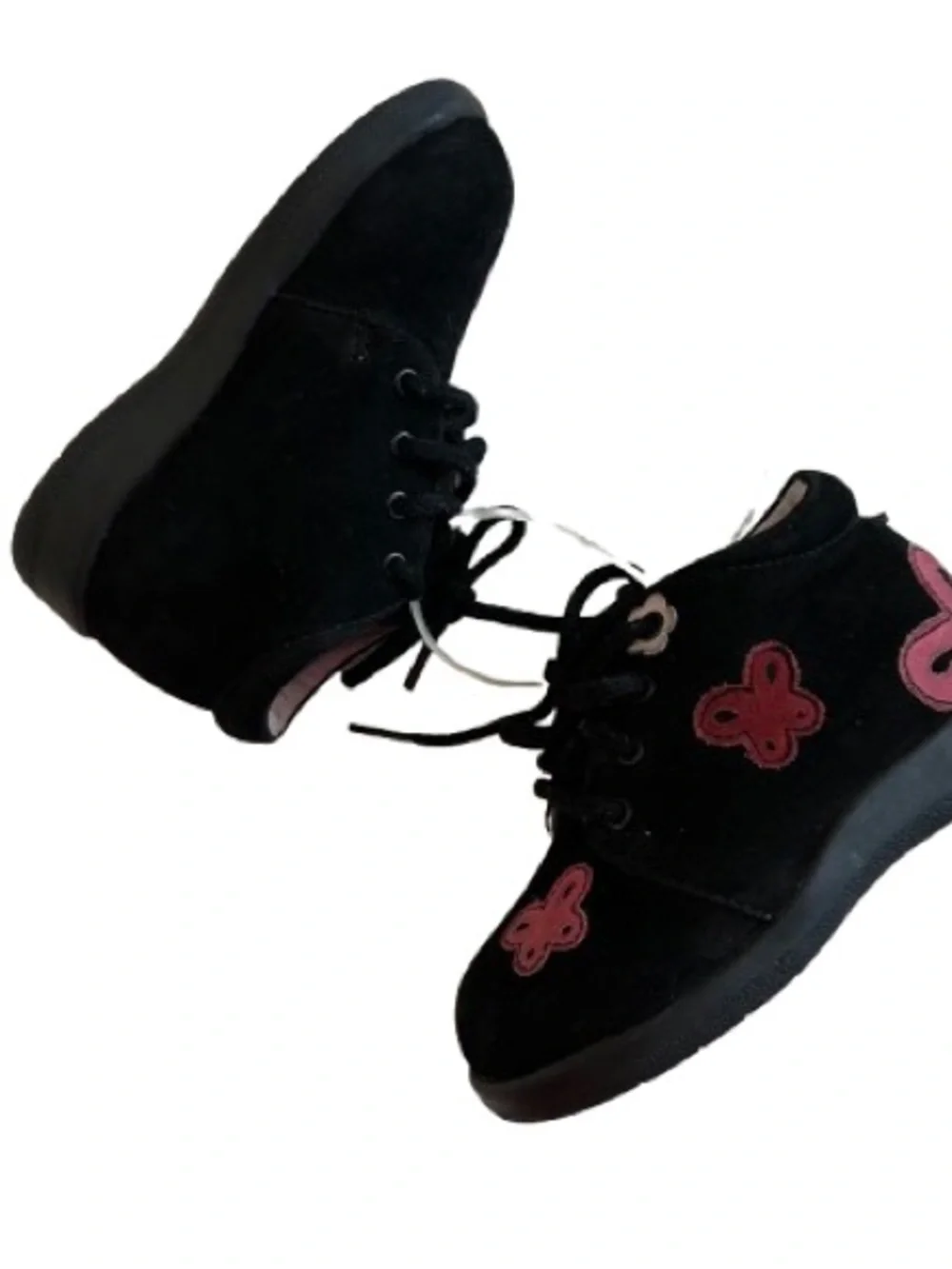 NWT Perfection Toddler 5.5W Black Butterfly Accent Lace-Up Shoes - Pink Details